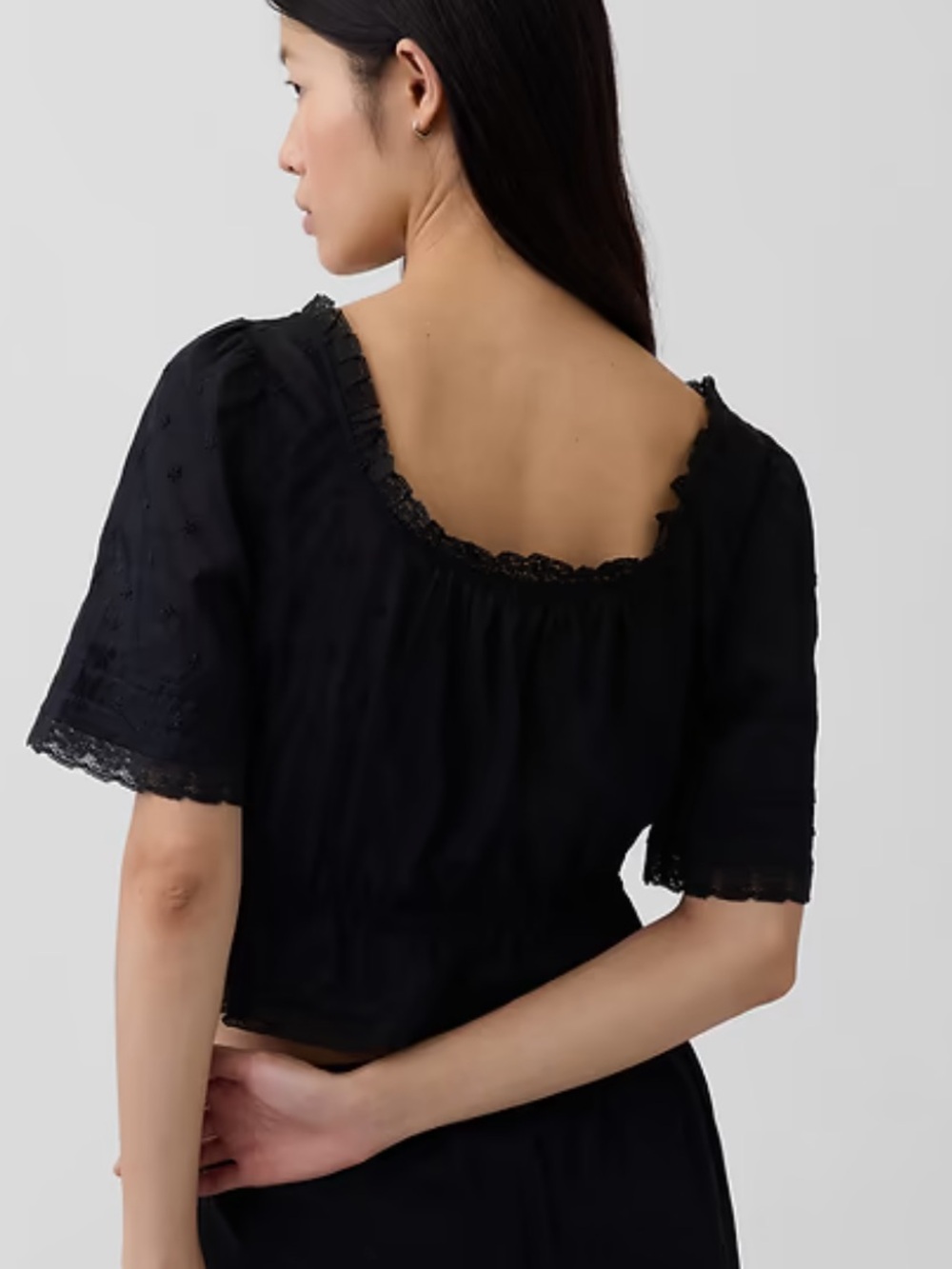 GAP Black Lace-Trim Button Front Peplum Top - Picture 2 of 7